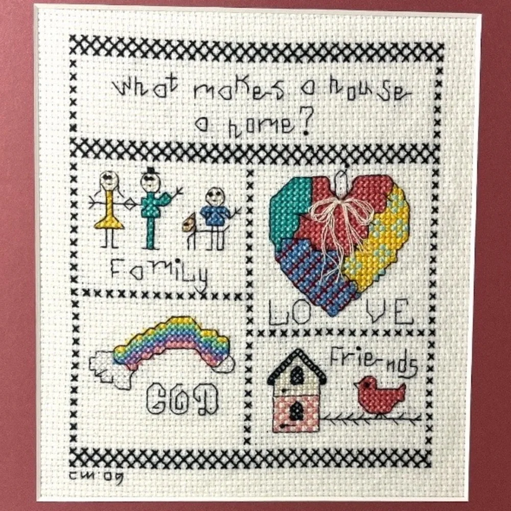 Vintage What Makes a House a Home Crossstitch Embroidery Frame No Glass Handmade